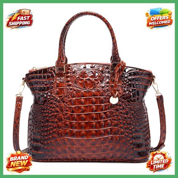 Vegan Leather Tote Bag Satchel Crossbody Top Handle Embossed Pattern Classy